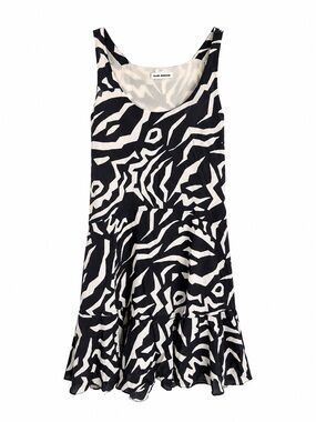 Club Monaco Black & White Abstract Silk Ruffled Dress Size 4